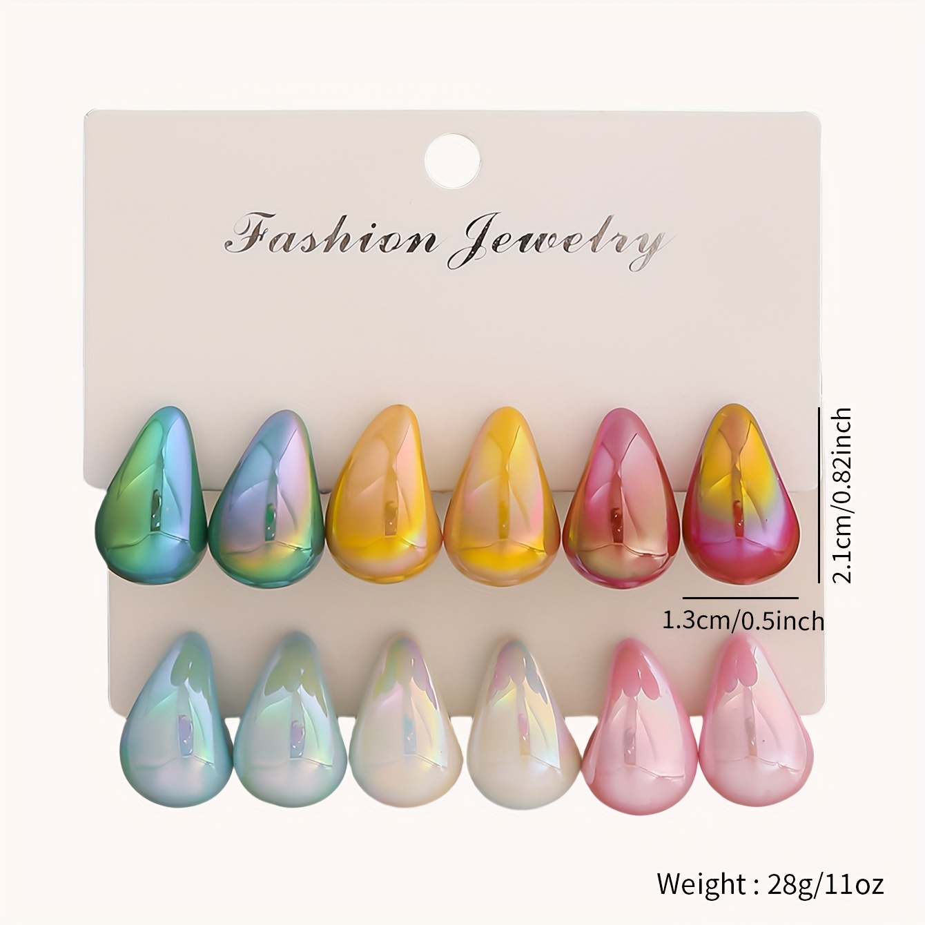 6pcs Sweet Style Multicolor Teardrop Stud Earrings Set